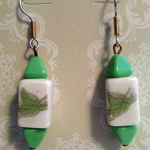 Handmade Ceramic and Green Turquoise earrings
